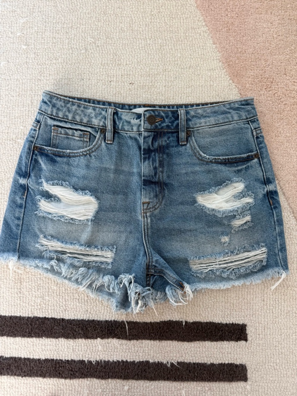 HIDDEN High-Rise Distressed Blue Denim Shorts